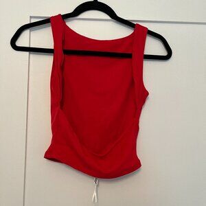 QINSEN Women's Sexy Open Back Sleeveless Crop Tank High Neck Slim Fit Cropped Te